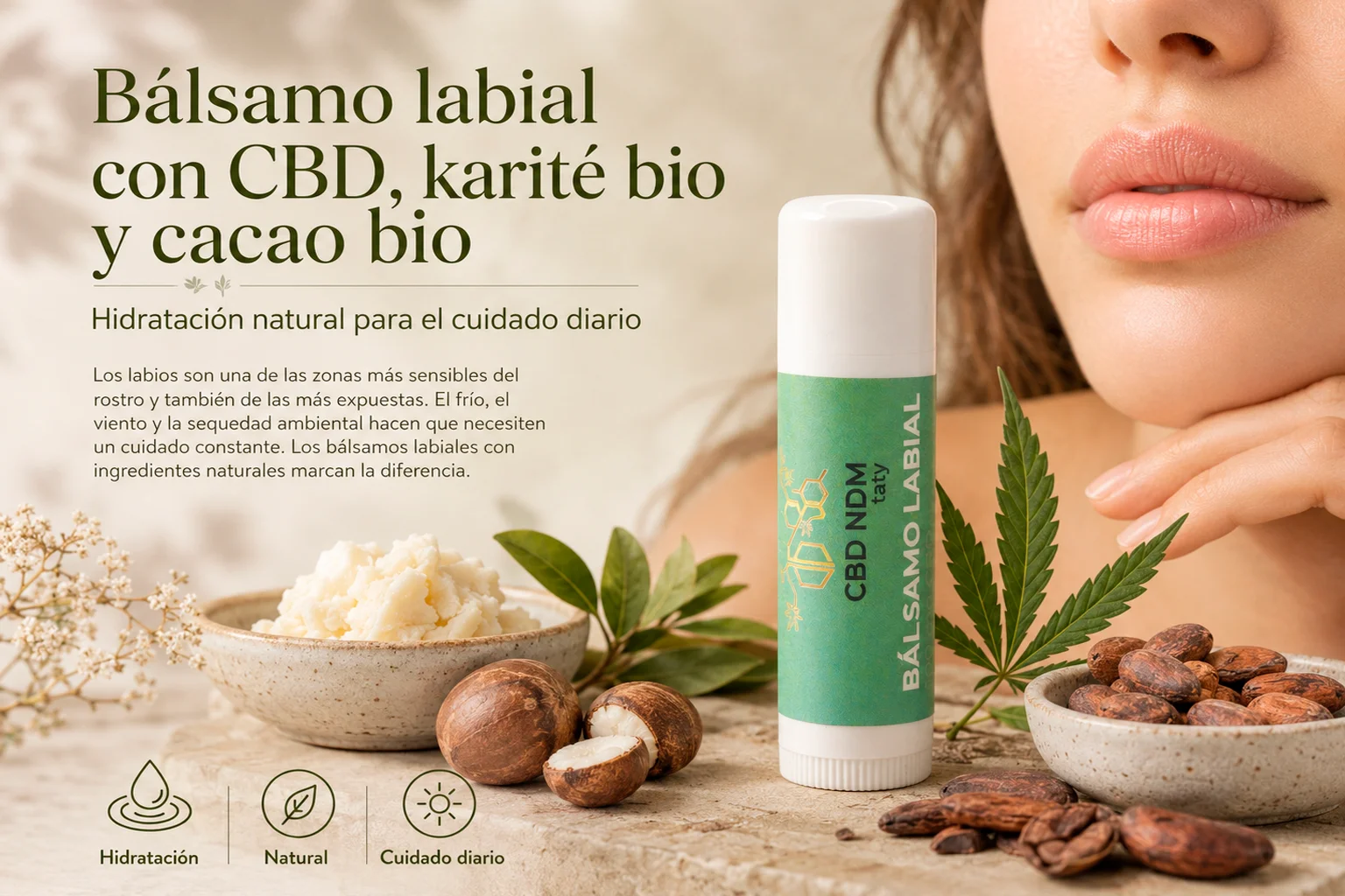 Bálsamo labial con CBD, karité bio y cacao bio