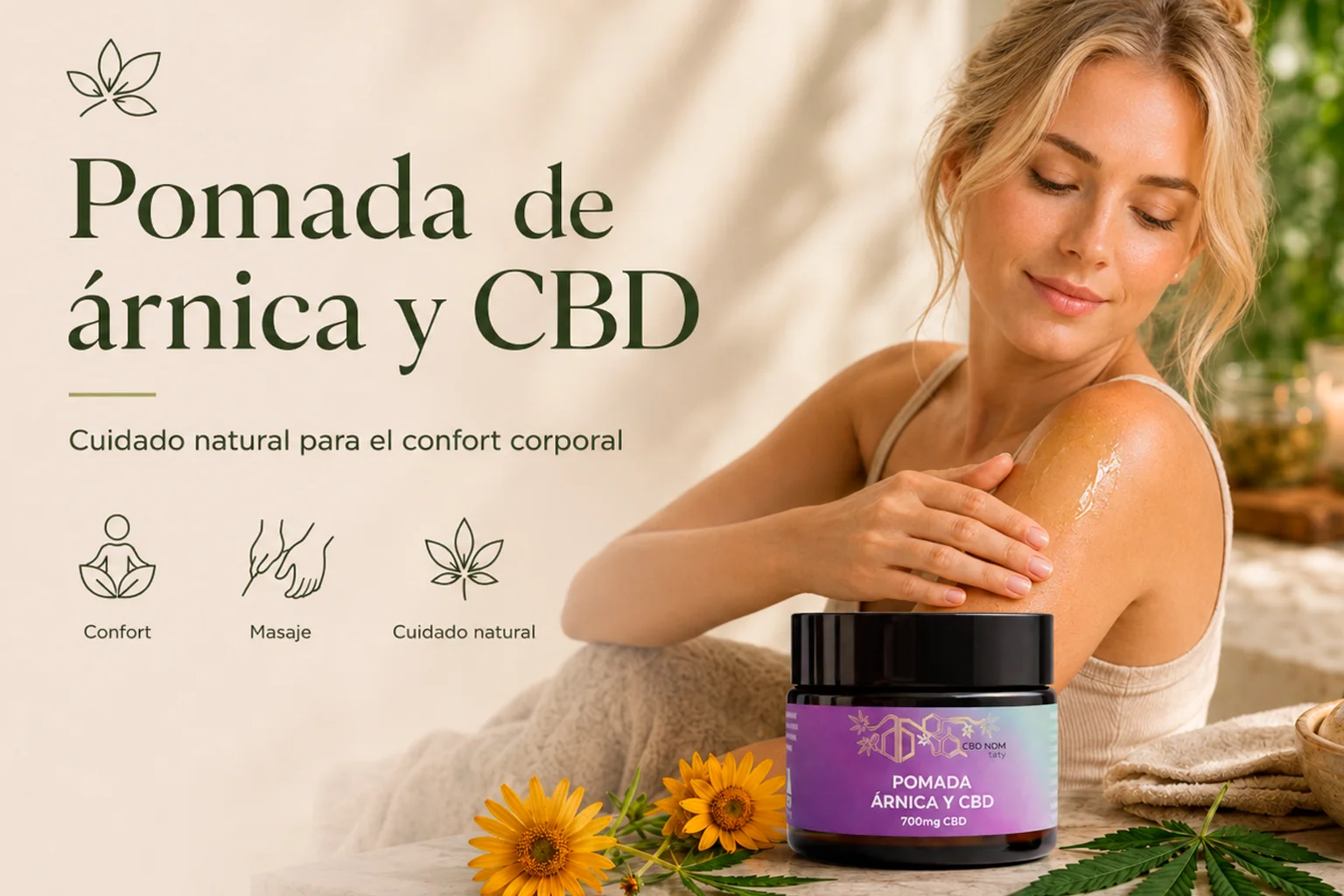 Pomada de árnica y CBD para el cuidado corporal